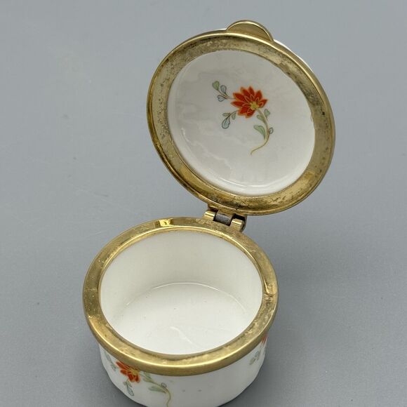 Vtg Hammersley Round Floral Hinged Trinket Pill Box Fine Bone China England Glam - Picture 9 of 15